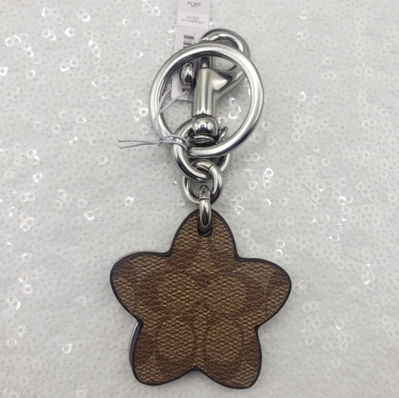 Coach Wildflower Silvertone & Khaki  Signature Logo Bag Charm Keyring - Picture 3 of 10